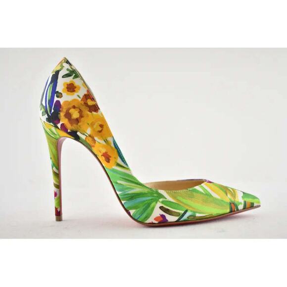 Christian Louboutin Iriza 100 Crepe Satin Fleuri Floral Pointed Toe Heel Pump 35 - Picture 2 of 12